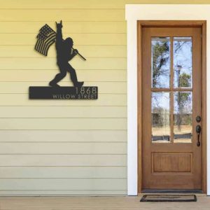 Personalized Bigfoot With US Flag Sign Bigfoot Sasquatch Custom Metal Sign Outdoor Sign Housewarming Gifts