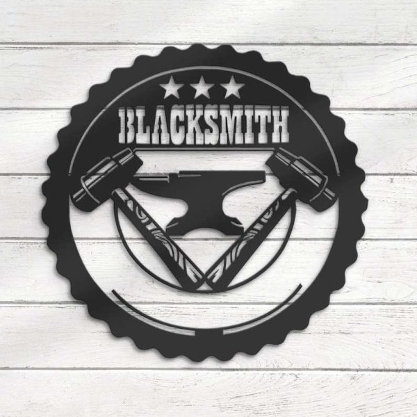 Personalized Blacksmith Anvil Hammer Name Sign Home Decor Iron Tool Workshop Custom Metal Sign