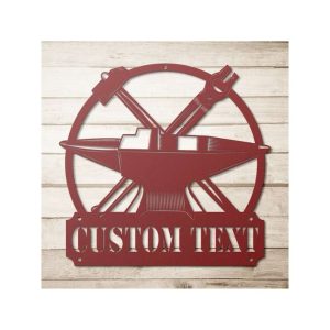 Personalized Blacksmith Iron Anvil Hammer Forge Custom Metal Sign 1