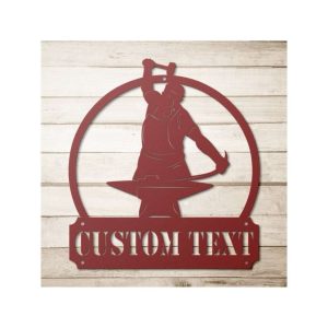 Personalized Blacksmith Wall Art Decor Home Forge Anvil Hammer Custom Metal Sign 1