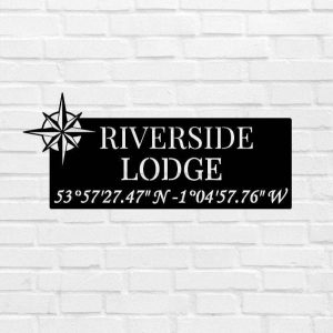 Personalized Boat House Sign Compass Riverside Lodge Coordinates Custom Metal Sign Housewarming Gifts