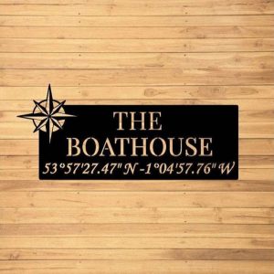 Personalized Boat House Sign Compass Riverside Lodge Coordinates Custom Metal Sign Housewarming Gifts