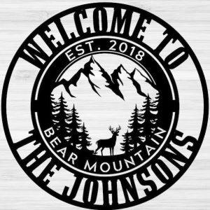 Personalized Cabin Deer in Mountain Camp Sign Welcome Custom Metal Sign 3