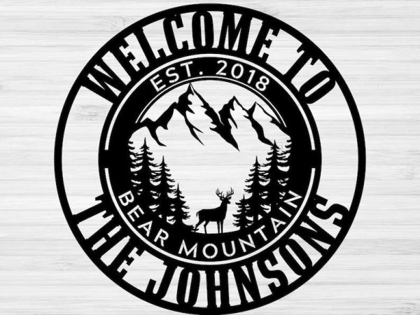 Personalized Cabin Deer in Mountain Camp Sign Welcome Custom Metal Sign