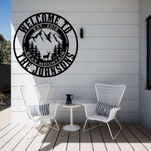 Personalized Cabin Deer in Mountain Camp Sign Welcome Custom Metal Sign 5