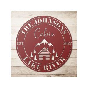 Personalized Cabin In The Mountain Lake River Camping Custom Metal Sign 1