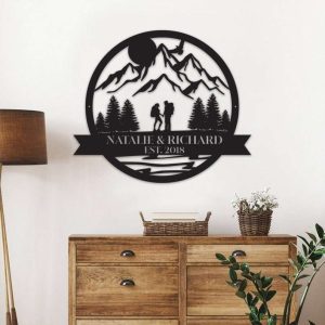 Personalized Camper Camping Couple Mountain Hiking Custom Metal Sign Anniversary Wedding Gift