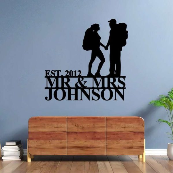 Personalized Camper Camping Couple Mr & Mrs Wall Art Anniversary Wedding Gift Custom Metal Sign