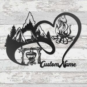 Personalized Camping Campfire Heart Shape Custom Metal Sign 3