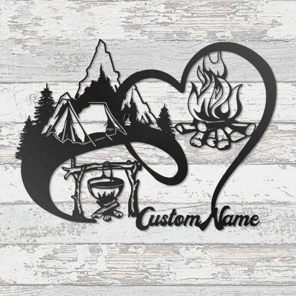 Personalized Camping Campfire Heart Shape Custom Metal Sign