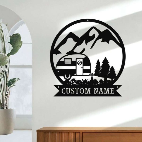 Personalized Camping Car Mountain Scene Custom Metal Sign