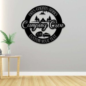 Personalized Camping Crew Fires Friends Drinks Camping Family Adventure Lover RV Decor Custom Metal Sign 1