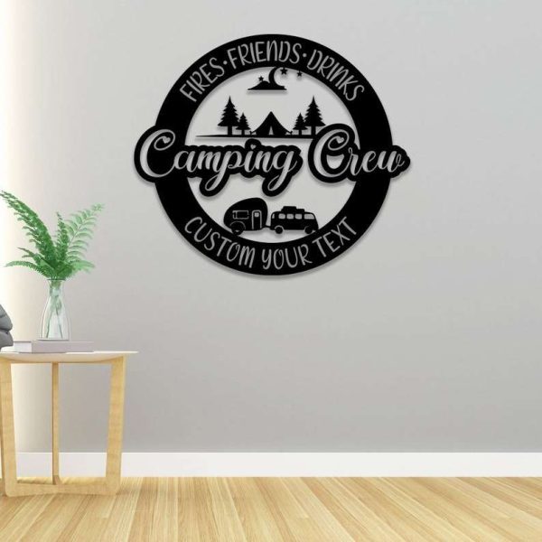 Personalized Camping Crew Fires Friends Drinks Camping Family Adventure Lover RV Decor Custom Metal Sign