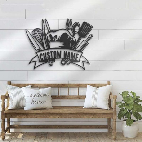 Personalized Chef Tools Sign Backyard Cooking Name Sign Kitchen Sign Home Decor Mom Gifts