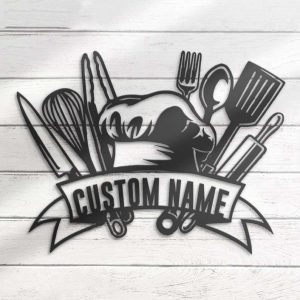 Personalized Chef Tools Sign Backyard Cooking Name Sign Kitchen Sign Home Decor Mom Gifts 4