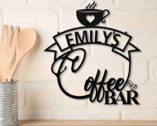 Personalized Coffee Bar Metal Sign Coffee Decoration for Kitchen Mother’s Day Gift Coffee Script Word Wall Decor Christmas Birthday Gift for Coffee Lover