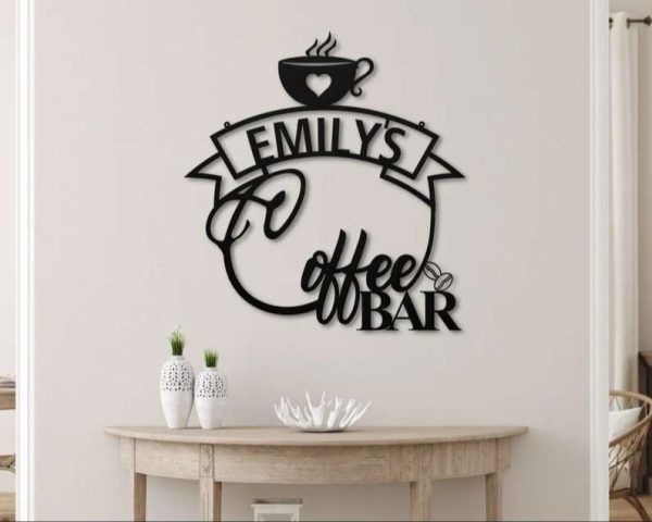 Personalized Coffee Bar Metal Sign Coffee Decoration for Kitchen Mother’s Day Gift Coffee Script Word Wall Decor Christmas Birthday Gift for Coffee Lover