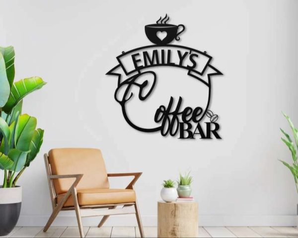 Personalized Coffee Bar Metal Sign Coffee Decoration for Kitchen Mother’s Day Gift Coffee Script Word Wall Decor Christmas Birthday Gift for Coffee Lover