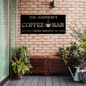 Personalized Coffee Bar Sign Freshly Brewed Daily Coffee Station Sign Coffee Lover Sign Mom Gifts Mothers Day Gift 2