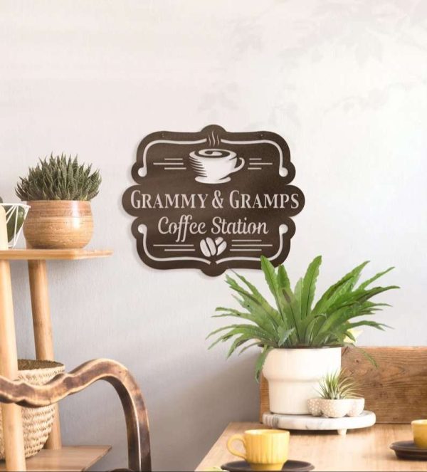 Personalized Coffee Station Sign Coffee Bean Metal Wall Art Gift for Coffee Lover Christmas Birthday Housewarming Gift