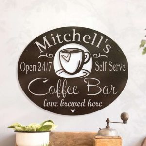 Personalized Coffee Station Sign Open 24 Hours Coffee Bar Love Brewed Here Coffee Home Bar Decor Gift for Coffee Lover on Christmas Birthday 1