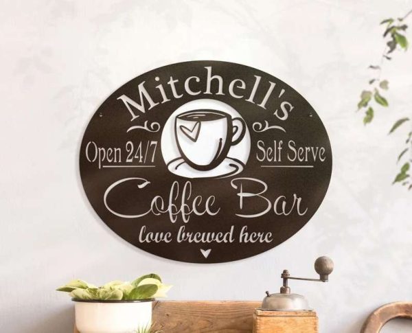 Personalized Coffee Station Sign Open 24 Hours Coffee Bar Love Brewed Here Coffee Home Bar Decor Gift for Coffee Lover on Christmas, Birthday