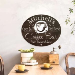 Personalized Coffee Station Sign Open 24 Hours Coffee Bar Love Brewed Here Coffee Home Bar Decor Gift for Coffee Lover on Christmas Birthday 2