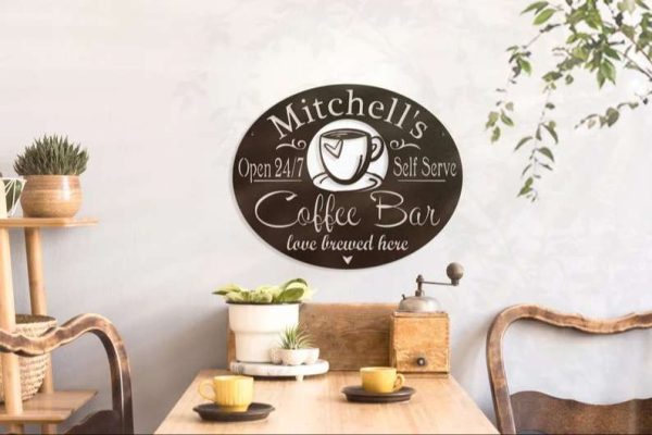 Personalized Coffee Station Sign Open 24 Hours Coffee Bar Love Brewed Here Coffee Home Bar Decor Gift for Coffee Lover on Christmas, Birthday