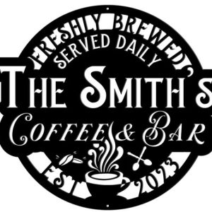 Personalized Coffee and Bar Sign Metal Coffee Signs Backyard Bar Sign Kitchen Wall Decor Coffee Family Name Sign 3