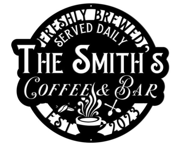 Personalized Coffee and Bar Sign Metal Coffee Signs Backyard Bar Sign Kitchen Wall Decor Coffee Family Name Sign