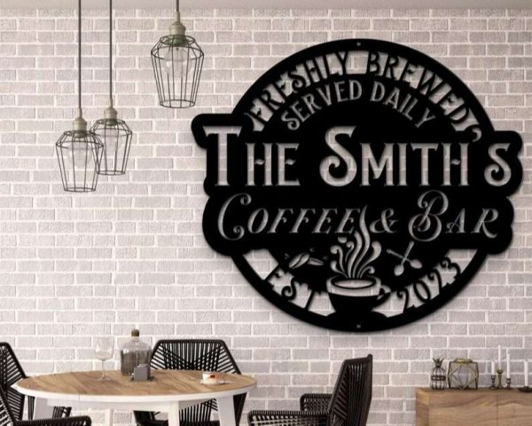 Personalized Coffee and Bar Sign Metal Coffee Signs Backyard Bar Sign Kitchen Wall Decor Coffee Family Name Sign