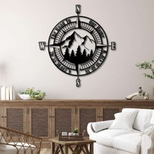 Personalized Compass Coordinates Sign The Road To Our Home Sign Nautical Compass Custom Metal Sign Mountain Sign