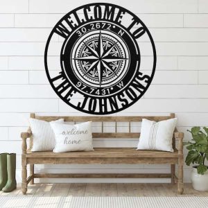 Personalized Compass Rose Metal Sign Star Custom Coordinates Wind Rose Home Decor Custom Metal Sign 1