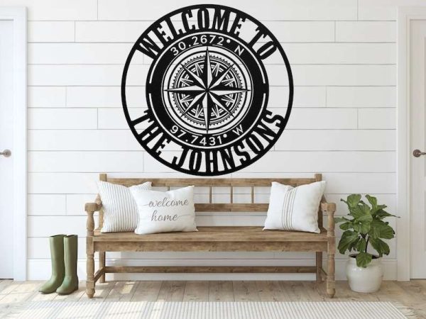 Personalized Compass Rose Metal Sign Star Custom Coordinates Wind Rose Home Decor Custom Metal Sign