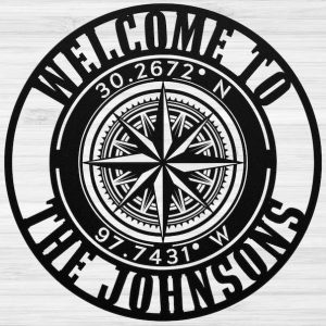 Personalized Compass Rose Metal Sign Star Custom Coordinates Wind Rose Home Decor Custom Metal Sign