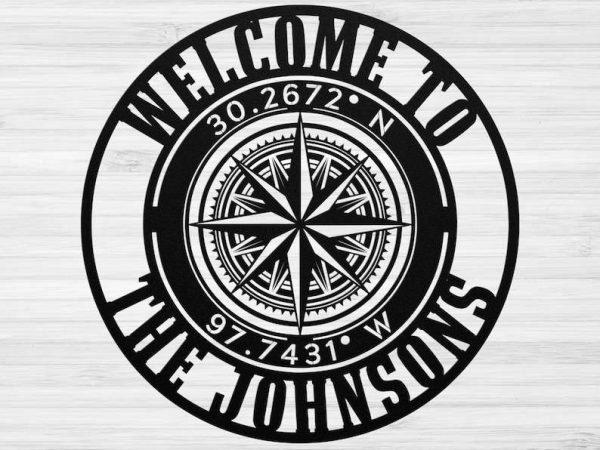 Personalized Compass Rose Metal Sign Star Custom Coordinates Wind Rose Home Decor Custom Metal Sign