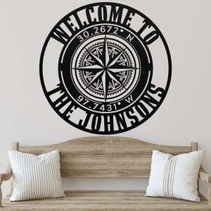 Personalized Compass Rose Metal Sign Star Custom Coordinates Wind Rose Home Decor Custom Metal Sign 4