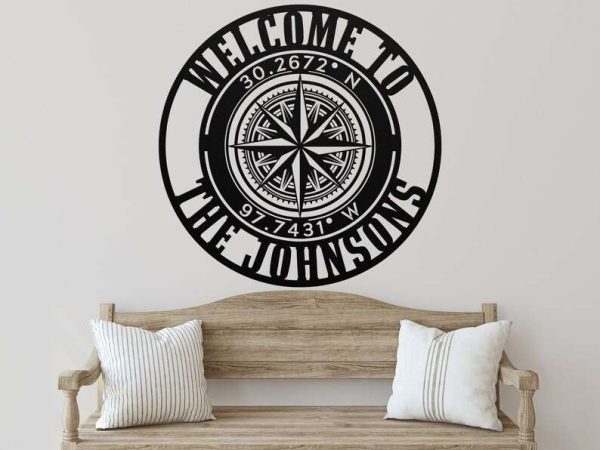 Personalized Compass Rose Metal Sign Star Custom Coordinates Wind Rose Home Decor Custom Metal Sign