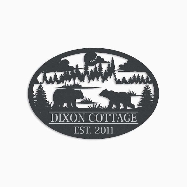 Personalized Couple Bear Camping Cottage Scenery Custom Metal Sign