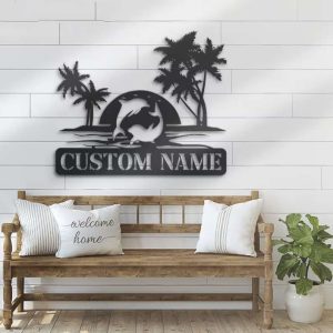 Personalized Couple Dolphin Sign Palm Tree Beach House Metal Sign Dolphin Lover Gift Wedding Gift 2