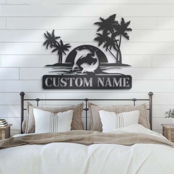 Personalized Couple Dolphin Sign Palm Tree Beach House Metal Sign Dolphin Lover Gift Wedding Gift