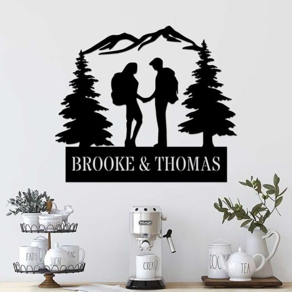 Personalized Couple Mountain Hiking Custom Metal Sign