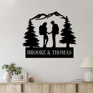 Personalized Couple Mountain Hiking Custom Metal Sign 3