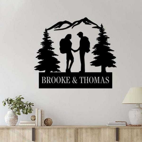 Personalized Couple Mountain Hiking Custom Metal Sign