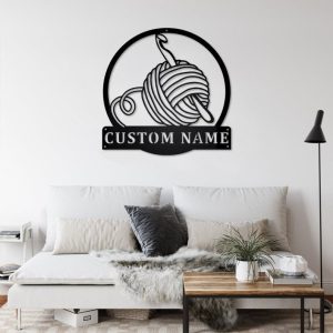 Personalized Crochet Monogram Metal Sign Craft Room Decor Gift for Crochet Lovers