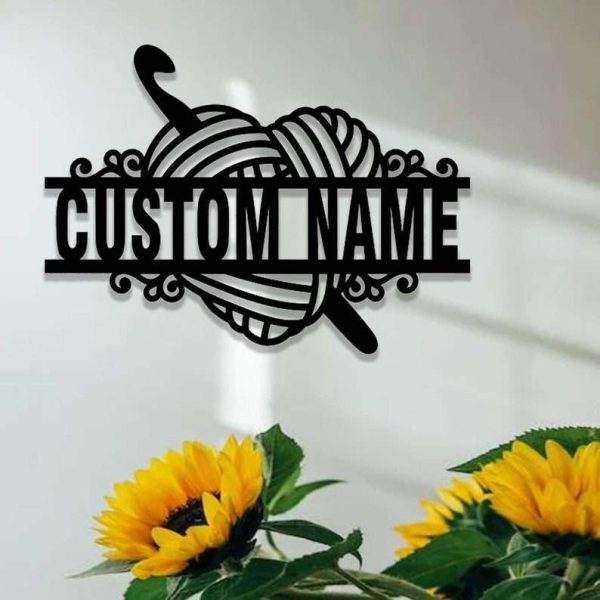 Personalized Crochet Sign Knitting Name Sign Yarn Hook Sign Quilting Craft Room Sign Crochet Lover Gifts