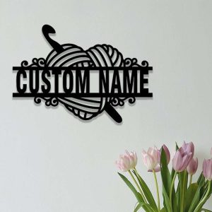 Personalized Crochet Sign Knitting Name Sign Yarn Hook Sign Quilting Craft Room Sign Crochet Lover Gifts 2