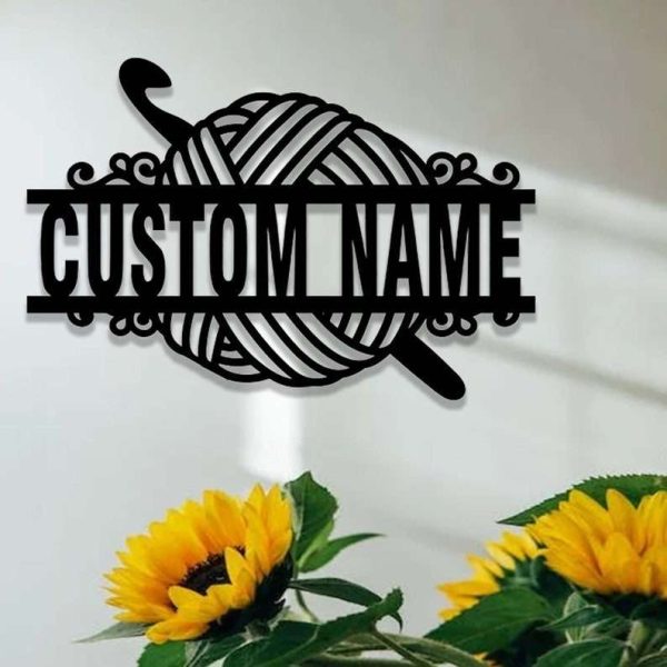 Personalized Crochet Sign Knitting Name Sign Yarn Hook Sign Quilting Craft Room Sign Crochet Lover Gifts