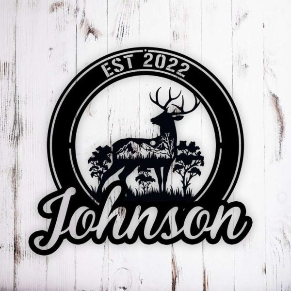 Personalized Deer Cabin Sign Mountain View Custom Metal Sign for Camp Hunter Gift