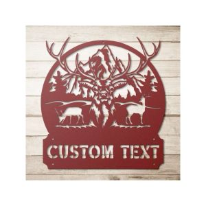 Personalized Deer Mountain Antlers Custom Metal Sign 3